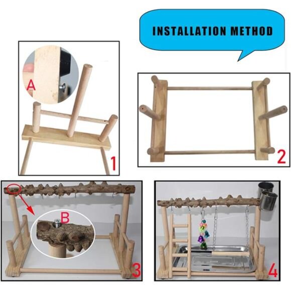 Parrot Playground Bird Playstand Wood Exercise Play Perch Exercise Gym Ladder - Picture 6 of 7